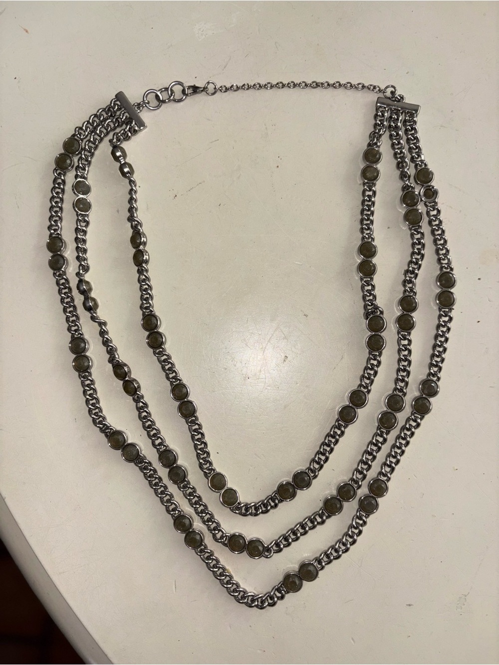 Multi-Strand Silver Necklace with Olive Accents